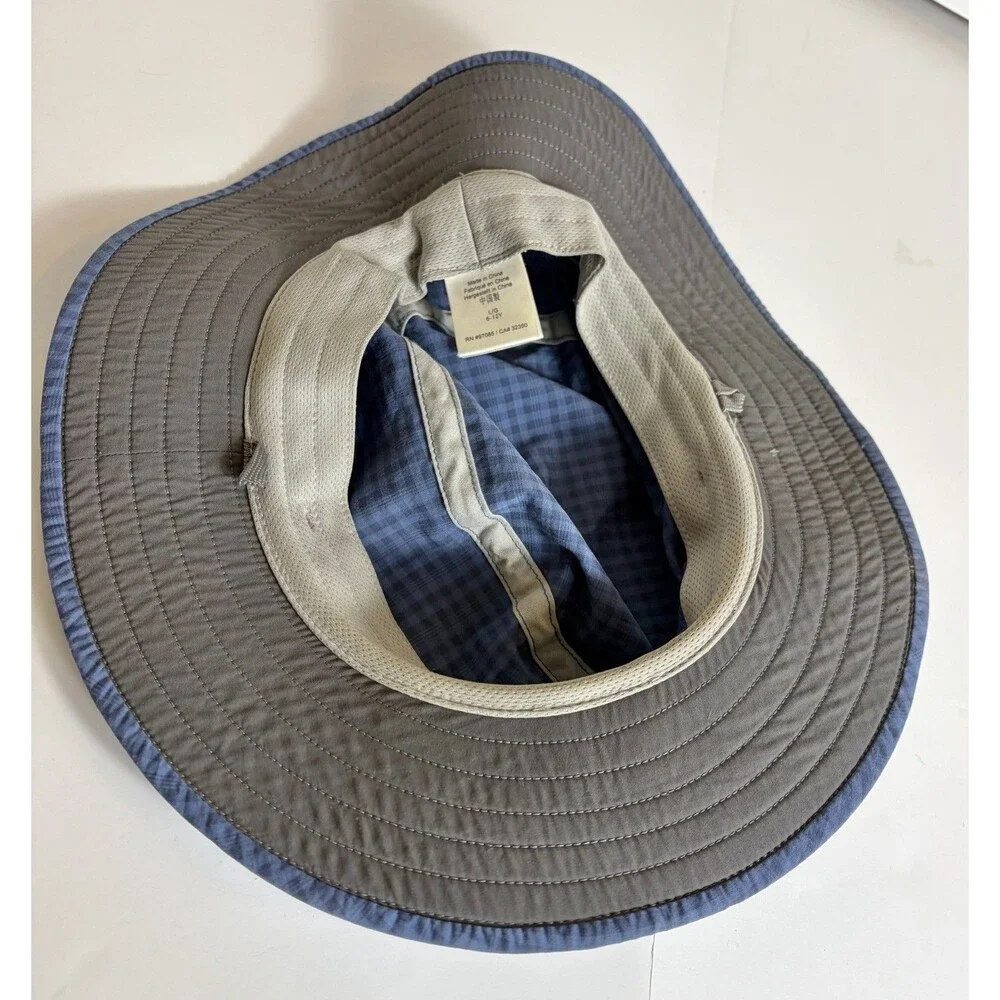 Outdoor Research Kids Sun Hat Nylon Blue Gray Gingham Size Youth Large 6-12Y